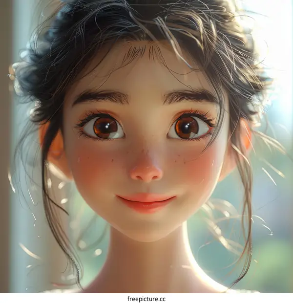 An illustration of a young woman with brown hair and eyes