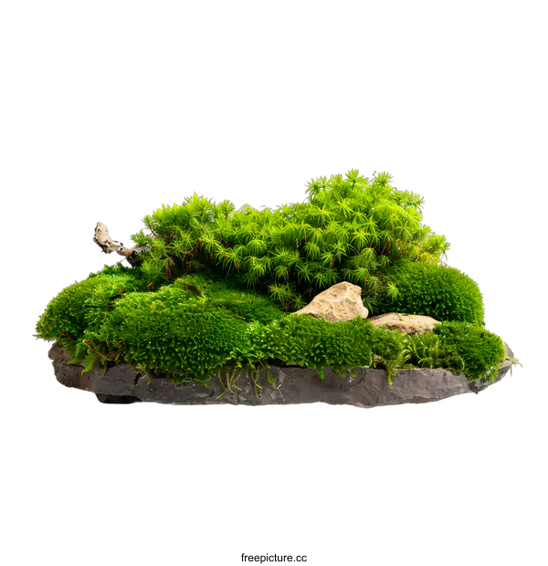 [Transparent Background PNG]Green Moss and Rocks on a Stone Base
