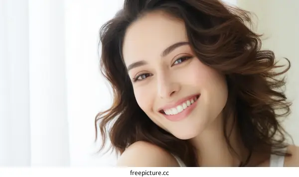 Beautiful young woman with perfect skin smiling