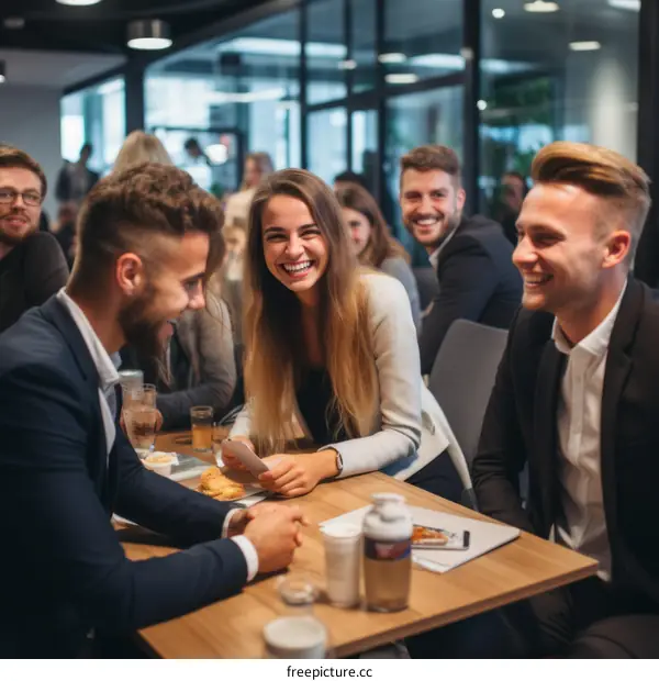 Colleagues laughing and enjoying their time together during a break