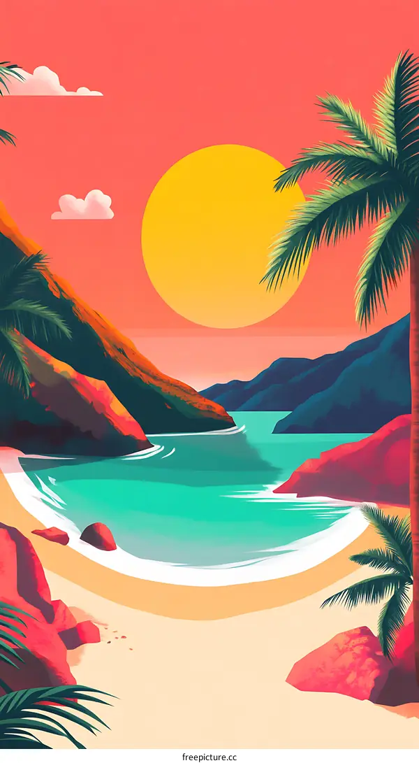 Summer Sunset Beach with Palm Trees