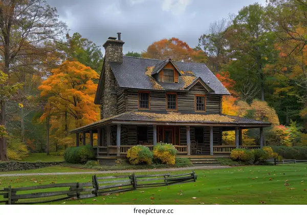 Secluded Cabin in Autumn Forest