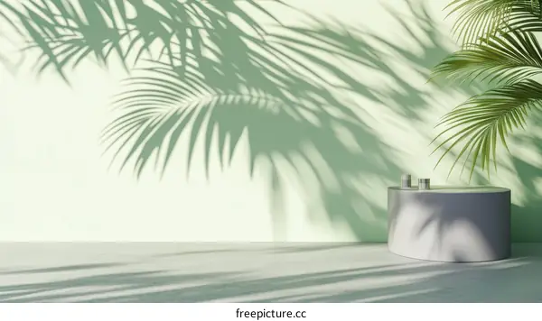 Modern Minimalist Product Display with Tropical Leaf Shadows