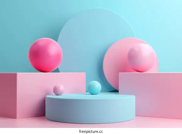 Pastel pink and blue abstract geometric shapes still life