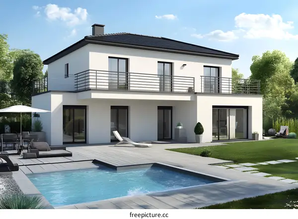 Modern Two Story House with Swimming Pool and Terrace