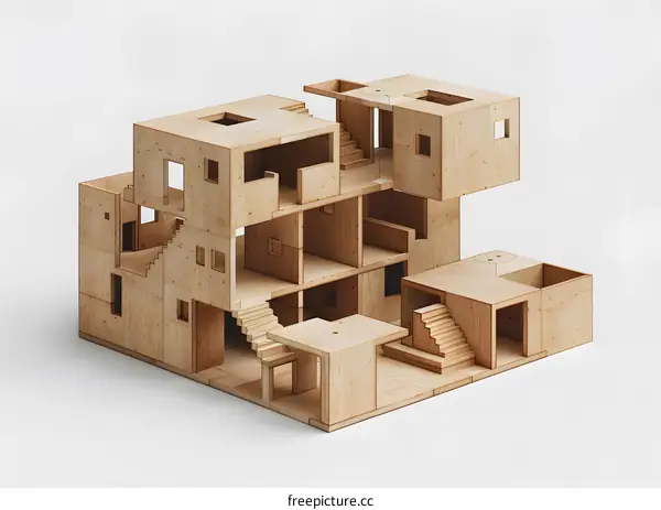 A wooden model of a house