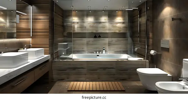 Warm Brown Bathroom With White Accents