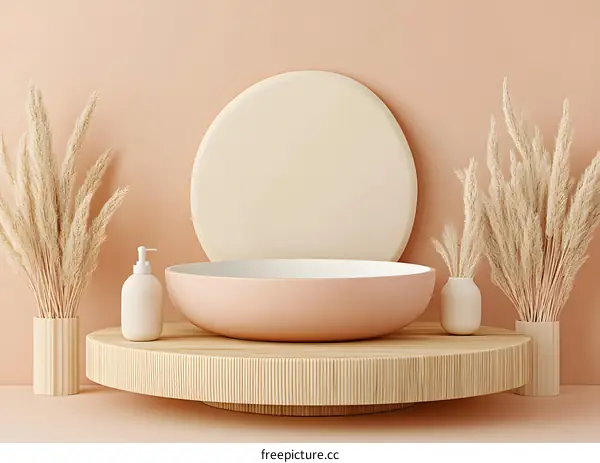 Minimalist Beige and Brown Product Display with Pampas Grass