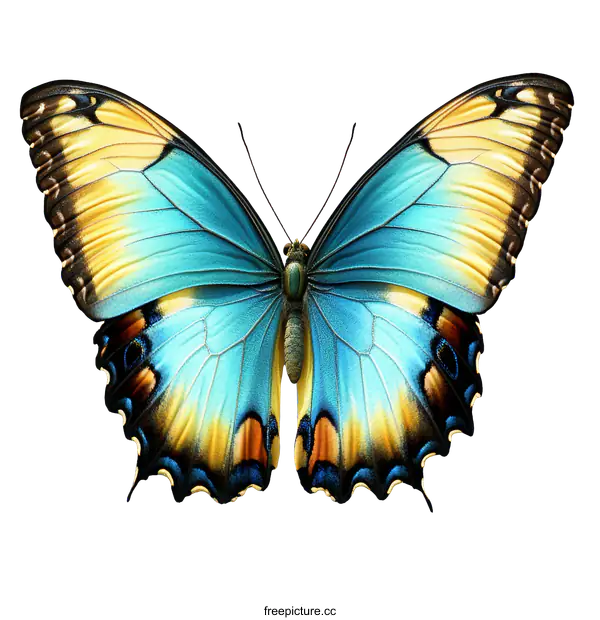 [Transparent Background PNG]Beautiful Blue and Yellow Butterfly Illustration
