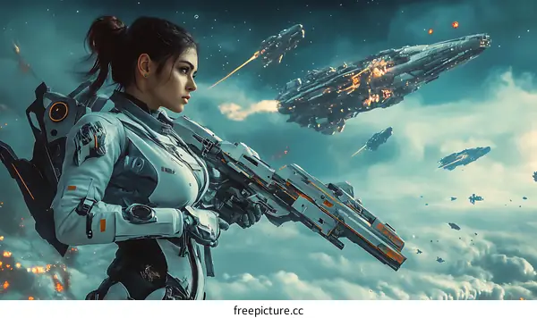 Sci-Fi Space Battle Female Warrior Illustration