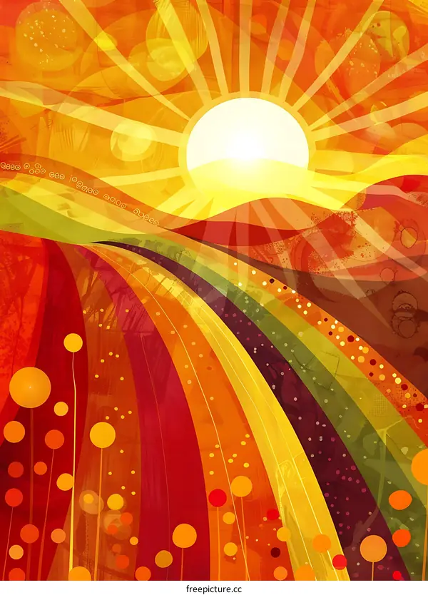 Abstract Landscape With Sun And Rainbow