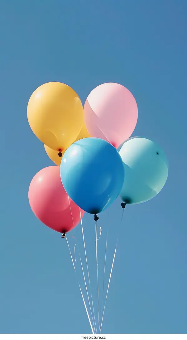 Colorful Balloons Floating in the Blue Sky