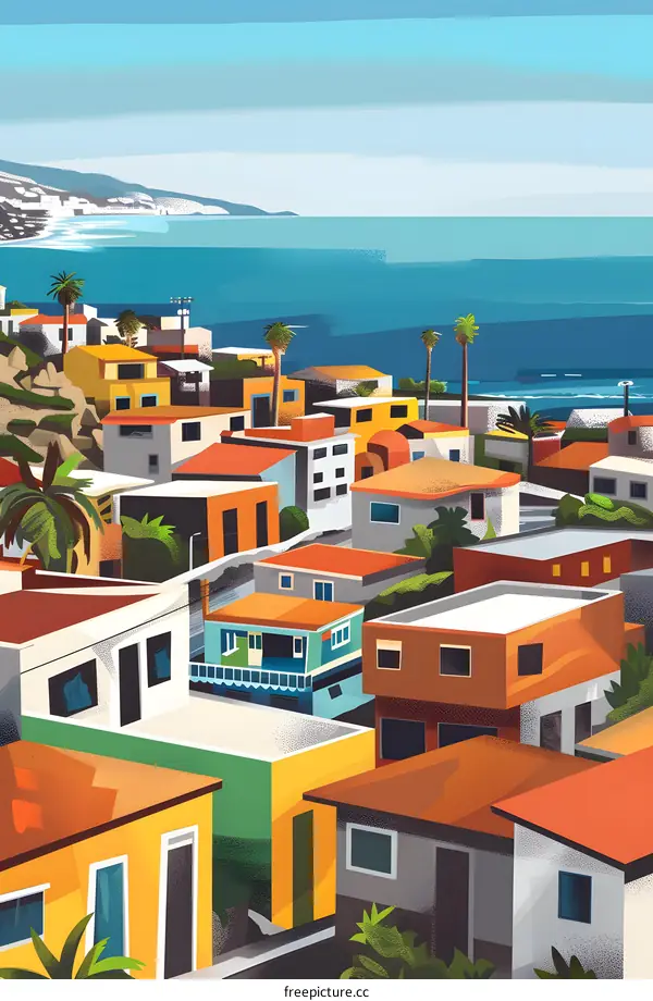 Colorful Beachfront Homes Illustration