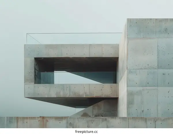 Overhanging Concrete Structure with Glass Windows
