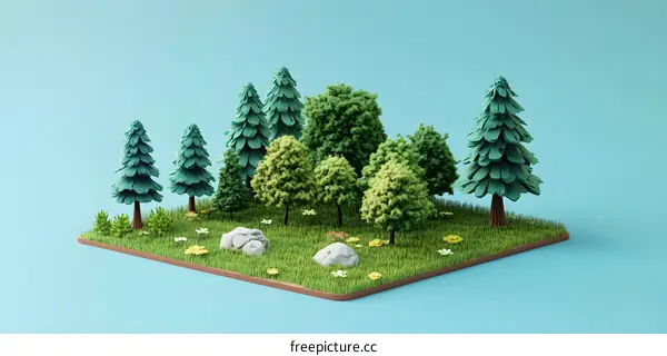 3D Rendered Low Poly Forest Illustration