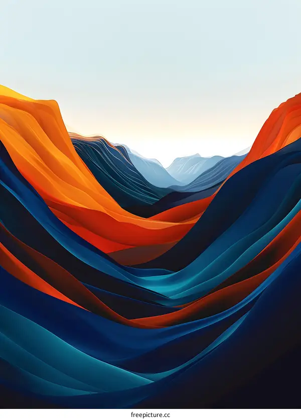 Abstract Mountain Landscape with Blue and Orange Colors