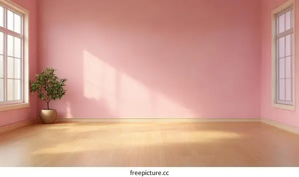 Empty Pink Room with Sunlight and Plant