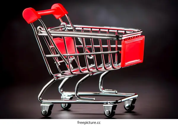 Red Shopping Cart on Black Background