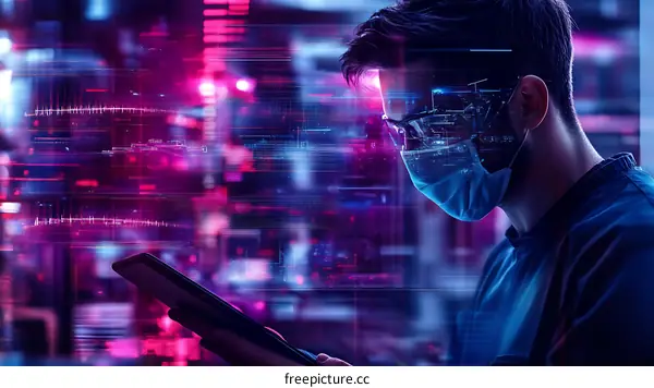 Focused Programmer in a Futuristic Setting