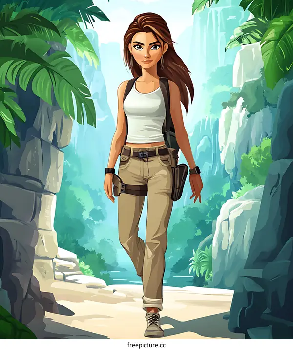 Woman Adventurer Walking Through Tropical Jungle