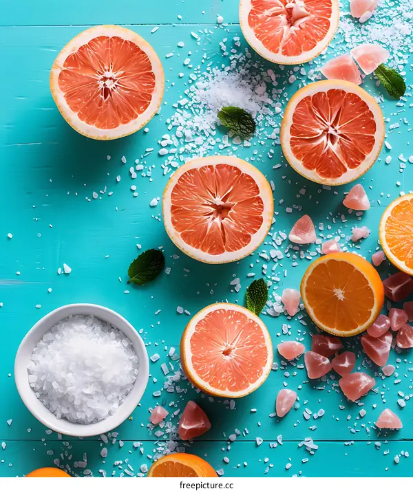 Fresh Grapefruit Slices with Salt and Mint