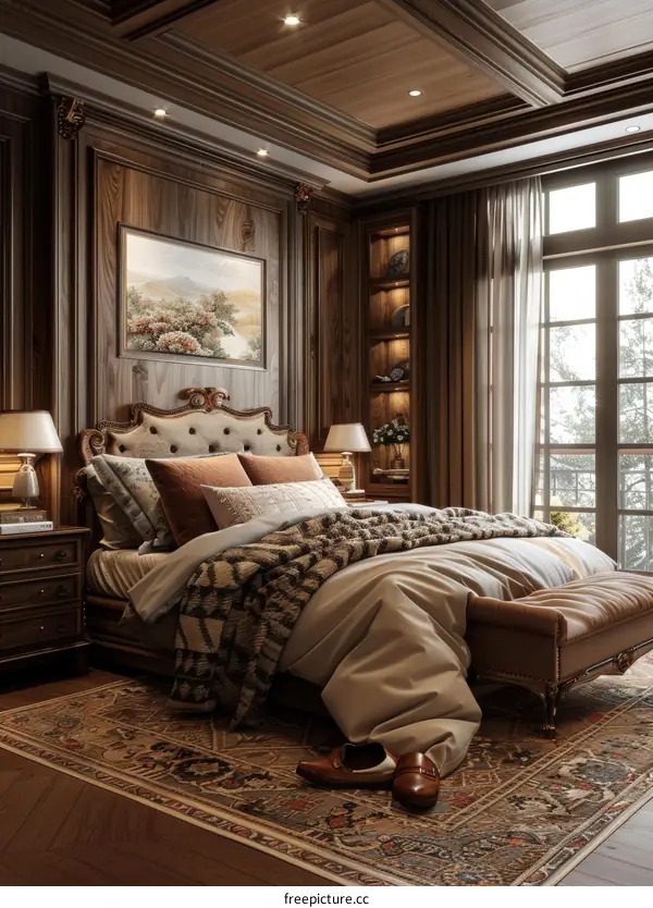 Luxury Wooden Bedroom Interior Design Illustration