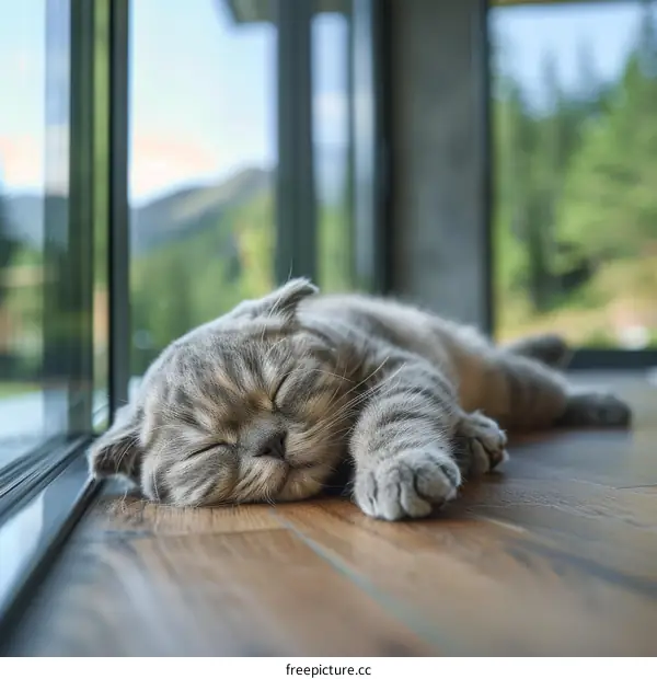 A Cute Kitten Sleeping near the Window