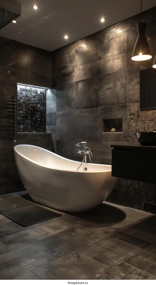 Modern Dark Bathroom with Freestanding Bathtub
