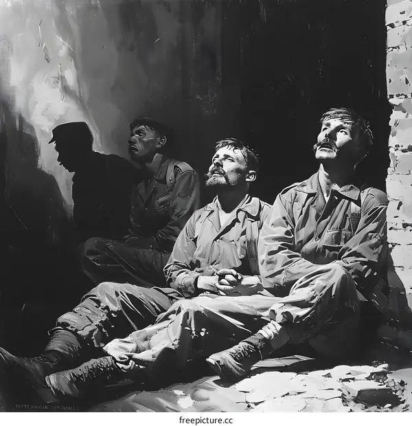 Three soldiers waiting in the shadow