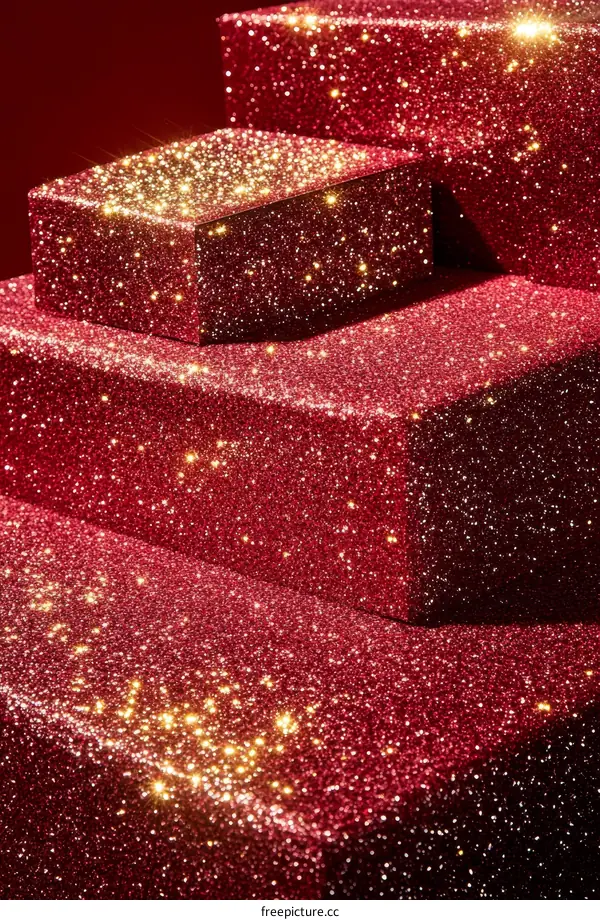 Red Glitter Gift Boxes with Golden Sparkle