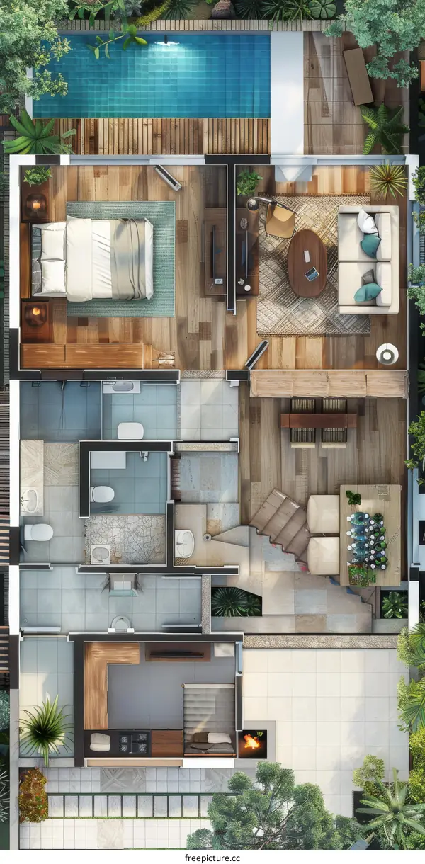 Modern Tropical House Floor Plan Illustration