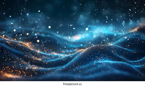 Blue and gold particles form an abstract background