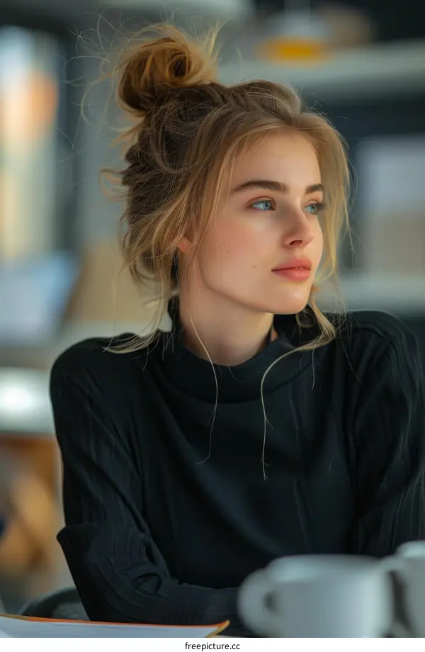 Beautiful Woman with Stylish Updo Hairstyle