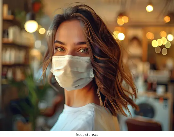 Close-up portrait of a young woman wearing a mask