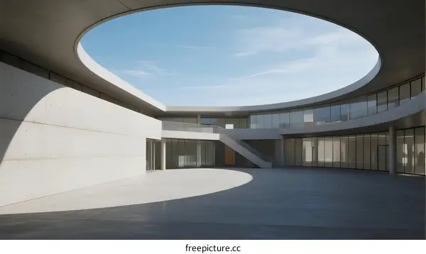 Circular Atrium Design with Open Ceiling and Concrete Walls