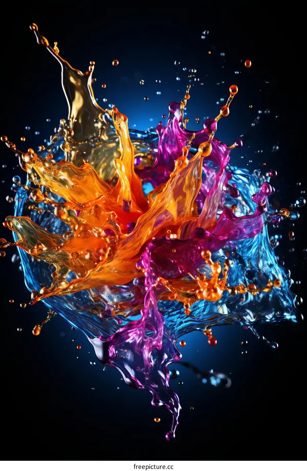 Colorful liquid splash with droplets