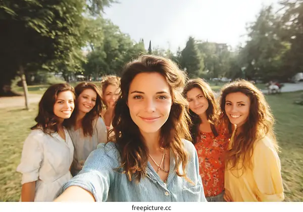 Group of Women Friends Taking a Selfie Outdoors