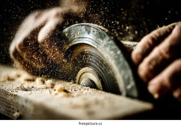 Close-up of Hands Operating a Circular Saw
