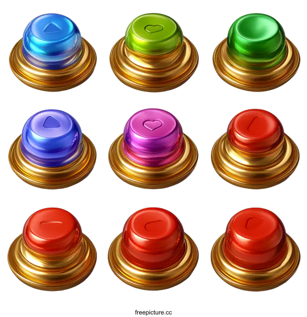 [Transparent Background PNG]Collection of Colorful  Gold-rimmed Buttons