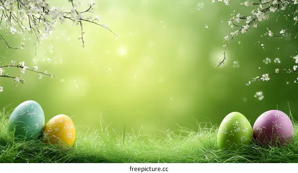 Easter Eggs in Spring Meadow