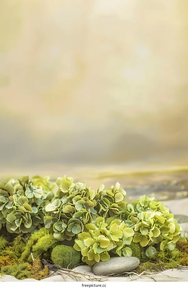 Green Hydrangea Flowers On A Rustic Background