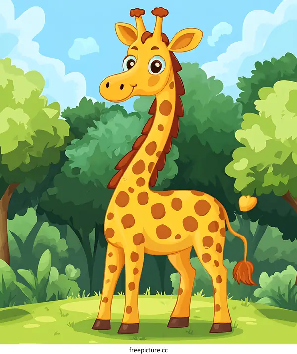 Cute Cartoon Giraffe in the Forest