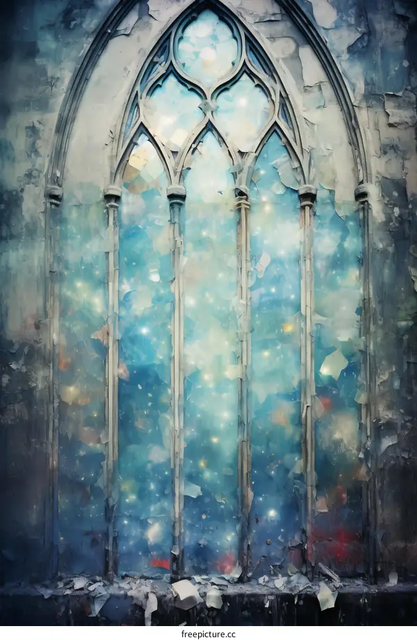 stained glass window with a night sky and stars
