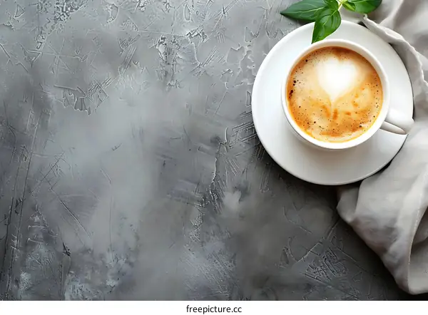 Top View of a Cup of Coffee on a Gray Surface