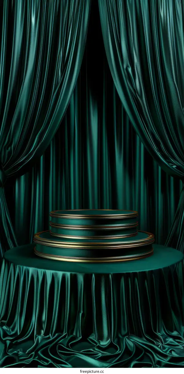 Opulent Green Silk Luxury Stage Podium with Golden Elements