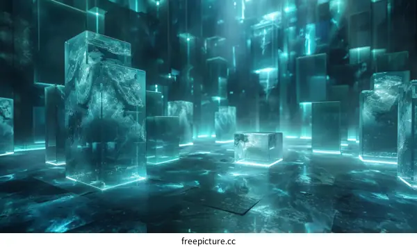 Futuristic City Made of Glass with Blue Light Reflection