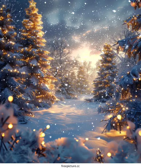 Winter Wonderland Christmas Scene with Snowy Trees