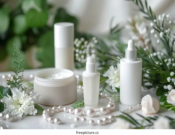 Natural Beauty Products Surrounded by Flowers