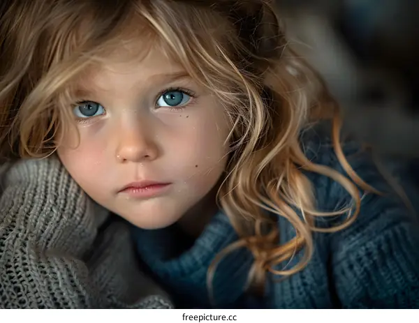Portrait of a young girl with blonde hair and blue eyes