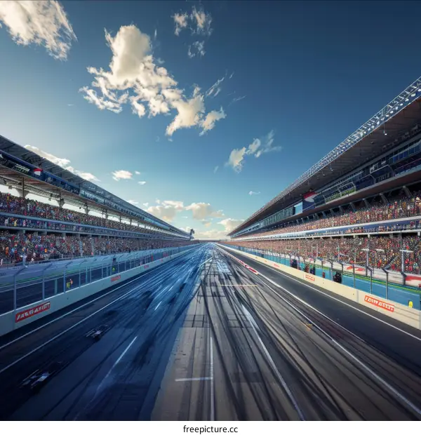 A Formula One race track with a crowd of people in the stands